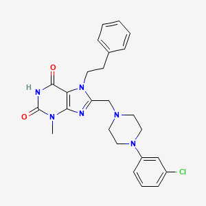 molecular formula C25H27ClN6O2 B10807671 8-{[4-(3-chlorophenyl)piperazin-1-yl]methyl}-3-methyl-7-(2-phenylethyl)-3,7-dihydro-1H-purine-2,6-dione 