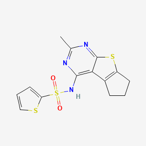 molecular formula C14H13N3O2S3 B10808005 N-(10-methyl-7-thia-9,11-diazatricyclo[6.4.0.02,6]dodeca-1(12),2(6),8,10-tetraen-12-yl)thiophene-2-sulfonamide 