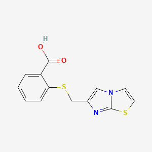 molecular formula C13H10N2O2S2 B10808070 2-((Imidazo[2,1-b]thiazol-6-ylmethyl)thio)benzoic acid 