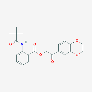 molecular formula C22H23NO6 B10808240 [2-(2,3-Dihydro-1,4-benzodioxin-6-yl)-2-oxoethyl] 2-(2,2-dimethylpropanoylamino)benzoate 