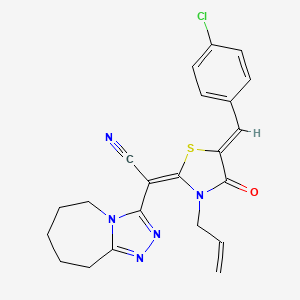 (2E)-2-[(5Z)-5-[(4-chlorophenyl)methylidene]-4-oxo-3-prop-2-enyl-1,3-thiazolidin-2-ylidene]-2-(6,7,8,9-tetrahydro-5H-[1,2,4]triazolo[4,3-a]azepin-3-yl)acetonitrile