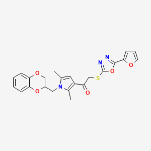 molecular formula C23H21N3O5S B10808343 1-[1-(2,3-Dihydro-1,4-benzodioxin-3-ylmethyl)-2,5-dimethylpyrrol-3-yl]-2-[[5-(furan-2-yl)-1,3,4-oxadiazol-2-yl]sulfanyl]ethanone 