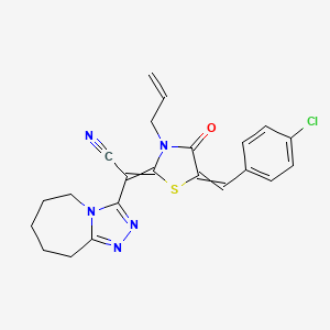 2-[5-[(4-chlorophenyl)methylidene]-4-oxo-3-prop-2-enyl-1,3-thiazolidin-2-ylidene]-2-(6,7,8,9-tetrahydro-5H-[1,2,4]triazolo[4,3-a]azepin-3-yl)acetonitrile