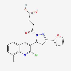 molecular formula C21H18ClN3O4 B10808797 4-[5-(2-chloro-8-methylquinolin-3-yl)-3-(furan-2-yl)-4,5-dihydro-1H-pyrazol-1-yl]-4-oxobutanoic acid 