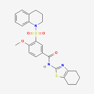 molecular formula C24H25N3O4S2 B10808887 3-(3,4-dihydro-2H-quinolin-1-ylsulfonyl)-4-methoxy-N-(4,5,6,7-tetrahydro-1,3-benzothiazol-2-yl)benzamide 