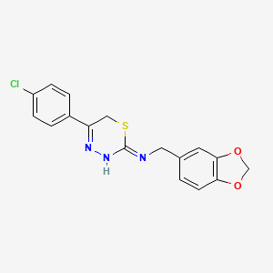 molecular formula C17H14ClN3O2S B10808976 N-(1,3-benzodioxol-5-ylmethyl)-5-(4-chlorophenyl)-3,6-dihydro-1,3,4-thiadiazin-2-imine 