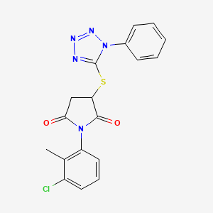 molecular formula C18H14ClN5O2S B10809082 1-(3-Chloro-2-methylphenyl)-3-(1-phenyltetrazol-5-yl)sulfanylpyrrolidine-2,5-dione 