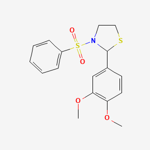 molecular formula C17H19NO4S2 B10809213 3-Benzenesulfonyl-2-(3,4-dimethoxy-phenyl)-thiazolidine 