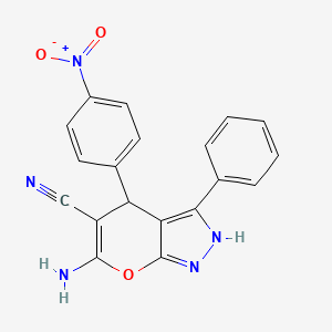 6-Amino-4-(4-nitrophenyl)-3-phenyl-1,4-dihydropyrano[2,3-c]pyrazole-5-carbonitrile