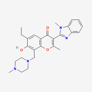 molecular formula C26H30N4O3 B10811494 6-Ethyl-7-hydroxy-2-methyl-3-(1-methylbenzimidazol-2-yl)-8-[(4-methylpiperazin-1-yl)methyl]chromen-4-one 