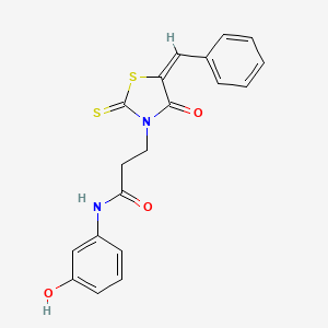 molecular formula C19H16N2O3S2 B10811604 3-[(5E)-5-benzylidene-4-oxo-2-sulfanylidene-1,3-thiazolidin-3-yl]-N-(3-hydroxyphenyl)propanamide 