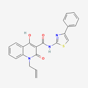 molecular formula C22H17N3O3S B10811664 4-hydroxy-2-oxo-N-(4-phenyl-1,3-thiazol-2-yl)-1-(prop-2-en-1-yl)-1,2-dihydroquinoline-3-carboxamide 