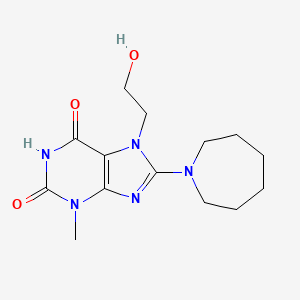 molecular formula C14H21N5O3 B10811972 8-(Azepan-1-yl)-7-(2-hydroxyethyl)-3-methyl-3,7-dihydro-1H-purine-2,6-dione 