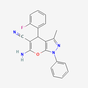 molecular formula C20H15FN4O B10812284 6-Amino-4-(2-fluorophenyl)-3-methyl-1-phenyl-1,4-dihydropyrano[2,3-c]pyrazole-5-carbonitrile 