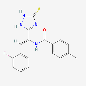 molecular formula C18H15FN4OS B10812743 N-[(1Z)-2-(2-Fluorophenyl)-1-(5-sulfanylidene-4,5-dihydro-1H-1,2,4-triazol-3-YL)ethenyl]-4-methylbenzamide 