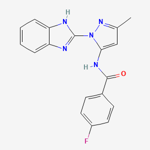 molecular formula C18H14FN5O B10812965 N-[1-(1H-benzimidazol-2-yl)-3-methyl-1H-pyrazol-5-yl]-4-fluorobenzamide 