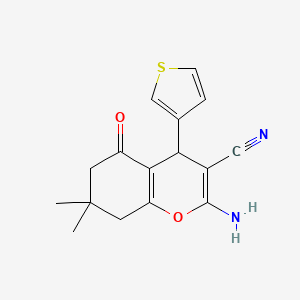 molecular formula C16H16N2O2S B10813553 2-amino-7,7-dimethyl-5-oxo-4-(thiophen-3-yl)-5,6,7,8-tetrahydro-4H-chromene-3-carbonitrile 