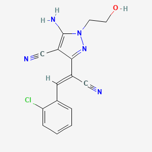 molecular formula C15H12ClN5O B10813764 5-amino-3-[(Z)-2-(2-chlorophenyl)-1-cyanoethenyl]-1-(2-hydroxyethyl)pyrazole-4-carbonitrile 