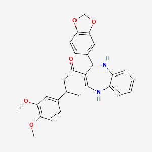 molecular formula C28H26N2O5 B10814005 6-(1,3-Benzodioxol-5-yl)-9-(3,4-dimethoxyphenyl)-5,6,8,9,10,11-hexahydrobenzo[b][1,4]benzodiazepin-7-one 