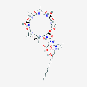 (4S)-5-[[(6S,9R,15S,21S,25S)-21-[(2R)-butan-2-yl]-6,15-bis(hydroxymethyl)-25-methyl-9,12,18-tris(2-methylpropyl)-2,5,8,11,14,17,20,23-octaoxo-3-propan-2-yl-1-oxa-4,7,10,13,16,19,22-heptazacyclopentacos-24-yl]amino]-4-[[(2R)-2-[[(3R)-3-hydroxytetradecanoyl]amino]-4-methylpentanoyl]amino]-5-oxopentanoic acid