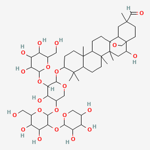 10-[5-[4,5-dihydroxy-6-(hydroxymethyl)-3-(3,4,5-trihydroxyoxan-2-yl)oxyoxan-2-yl]oxy-4-hydroxy-3-[3,4,5-trihydroxy-6-(hydroxymethyl)oxan-2-yl]oxyoxan-2-yl]oxy-2-hydroxy-4,5,9,9,13,20-hexamethyl-24-oxahexacyclo[15.5.2.01,18.04,17.05,14.08,13]tetracosane-20-carbaldehyde