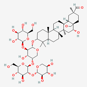 (1S,2R,4S,5R,8R,13R,14R,17S,18R,20S)-10-[(2S,3R,4S,5S)-5-[(2S,3R,4S,5S,6R)-4,5-dihydroxy-6-(hydroxymethyl)-3-[(2S,3R,4S,5R)-3,4,5-trihydroxyoxan-2-yl]oxyoxan-2-yl]oxy-4-hydroxy-3-[(2S,3R,4S,5S,6R)-3,4,5-trihydroxy-6-(hydroxymethyl)oxan-2-yl]oxyoxan-2-yl]oxy-2-hydroxy-4,5,9,9,13,20-hexamethyl-24-oxahexacyclo[15.5.2.01,18.04,17.05,14.08,13]tetracosane-20-carbaldehyde