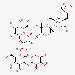 (1S,2R,4S,5R,8R,10S,13R,14R,17S,18R,20S)-10-[(2S,3R,4R,5S)-5-[(2S,3R,4S,5S,6R)-4,5-dihydroxy-6-(hydroxymethyl)-3-[(2S,3R,4S,5R)-3,4,5-trihydroxyoxan-2-yl]oxyoxan-2-yl]oxy-4-hydroxy-3-[(2S,3R,4S,5S,6R)-3,4,5-trihydroxy-6-(hydroxymethyl)oxan-2-yl]oxyoxan-2-yl]oxy-2-hydroxy-4,5,9,9,13,20-hexamethyl-24-oxahexacyclo[15.5.2.01,18.04,17.05,14.08,13]tetracosane-20-carbaldehyde