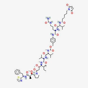 [4-[[(2R)-5-(carbamoylamino)-2-[[(2R)-2-[6-(2,5-dioxopyrrol-1-yl)hexanoylamino]-3-methylbutanoyl]amino]pentanoyl]amino]phenyl]methyl N-[(2R)-1-[[(2R)-1-[[(3R,4S,5R)-3-methoxy-1-[(2S)-2-[(1R,2R)-1-methoxy-2-methyl-3-oxo-3-[[(1S)-2-phenyl-1-(1,3-thiazol-2-yl)ethyl]amino]propyl]pyrrolidin-1-yl]-5-methyl-1-oxoheptan-4-yl]-methylamino]-3-methyl-1-oxobutan-2-yl]amino]-3-methyl-1-oxobutan-2-yl]-N-methylcarbamate