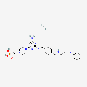 molecular formula C28H55N8O3P B10814776 2-[4-[6-amino-2-[[4-[[3-(cyclohexylamino)propylamino]methyl]cyclohexyl]methylamino]pyrimidin-4-yl]piperazin-1-yl]ethylphosphonic acid;methane 