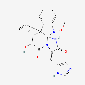 molecular formula C23H25N5O4 B10814820 11-hydroxy-14-(1H-imidazol-5-ylmethylidene)-2-methoxy-9-(2-methylbut-3-en-2-yl)-2,13,16-triazatetracyclo[7.7.0.01,13.03,8]hexadeca-3,5,7-triene-12,15-dione 