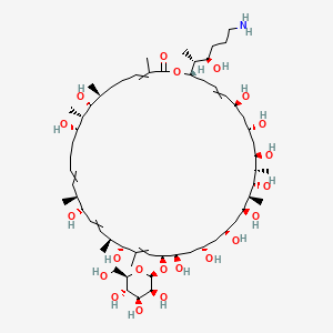 (7S,8R,9S,10S,15S,16S,19S,20R,23S,24R,26S,28S,30S,31S,32R,33S,34R,36S,38S,42S)-42-[(2R,3R)-6-amino-3-hydroxyhexan-2-yl]-8,10,16,20,24,26,28,30,32,34,36,38-dodecahydroxy-3,7,9,15,19,21,31,33-octamethyl-23-[(2R,3S,4S,5S,6R)-3,4,5-trihydroxy-6-(hydroxymethyl)oxan-2-yl]oxy-1-oxacyclodotetraconta-3,13,17,21,39-pentaen-2-one