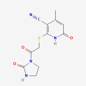 molecular formula C12H12N4O3S B10815764 4-Methyl-6-oxo-2-((2-oxo-2-(2-oxoimidazolidin-1-yl)ethyl)thio)-1,6-dihydropyridine-3-carbonitrile 