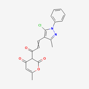 molecular formula C19H15ClN2O4 B10815869 3-[3-(5-Chloro-3-methyl-1-phenylpyrazol-4-yl)prop-2-enoyl]-6-methylpyran-2,4-dione 