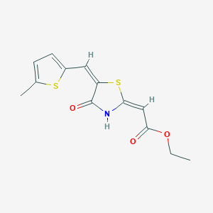 Ethyl (E)-2-((E)-5-((5-methylthiophen-2-yl)methylene)-4-oxothiazolidin-2-ylidene)acetate