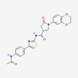 molecular formula C24H22N4O5S B10815927 N-(4-(4-Acetamidophenyl)thiazol-2-yl)-1-(2,3-dihydrobenzo[b][1,4]dioxin-6-yl)-5-oxopyrrolidine-3-carboxamide 