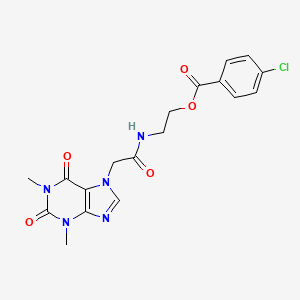 molecular formula C18H18ClN5O5 B10816072 2-(2-(1,3-Dimethyl-2,6-dioxo-1,2,3,6-tetrahydro-7H-purin-7-yl)acetamido)ethyl 4-chlorobenzoate 