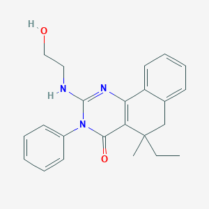 molecular formula C23H25N3O2 B10817039 5-Ethyl-2-((2-hydroxyethyl)amino)-5-methyl-3-phenyl-5,6-dihydrobenzo[h]quinazolin-4(3H)-one 