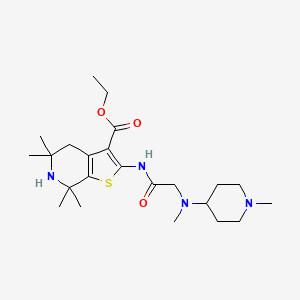 molecular formula C23H38N4O3S B10817090 Ethyl 5,5,7,7-tetramethyl-2-(2-(methyl(1-methylpiperidin-4-yl)amino)acetamido)-4,5,6,7-tetrahydrothieno[2,3-c]pyridine-3-carboxylate 