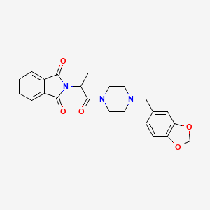 molecular formula C23H23N3O5 B10817153 2-(1-(4-(Benzo[d][1,3]dioxol-5-ylmethyl)piperazin-1-yl)-1-oxopropan-2-yl)isoindoline-1,3-dione 