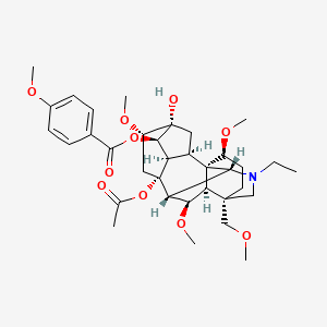 molecular formula C35H49NO10 B10817279 [(1S,2R,3R,4R,5S,6S,8R,9R,10R,13S,16S,17R,18R)-8-acetyloxy-11-ethyl-5-hydroxy-6,16,18-trimethoxy-13-(methoxymethyl)-11-azahexacyclo[7.7.2.12,5.01,10.03,8.013,17]nonadecan-4-yl] 4-methoxybenzoate 