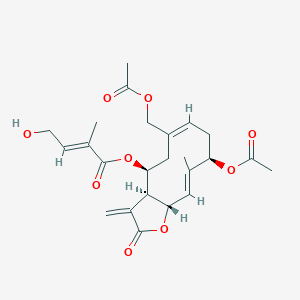 molecular formula C24H30O9 B10817337 [(3aS,4S,6E,9R,10E,11aS)-9-acetyloxy-6-(acetyloxymethyl)-10-methyl-3-methylidene-2-oxo-3a,4,5,8,9,11a-hexahydrocyclodeca[b]furan-4-yl] (E)-4-hydroxy-2-methylbut-2-enoate 