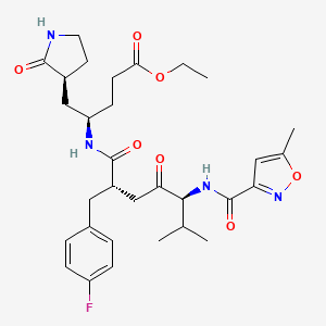 Ethyl (4R)-4-{[(2R,5S)-2-(4-fluorobenzyl)-6-methyl-5-{[(5-methyl-1,2-oxazol-3-yl)carbonyl]amino}-4-oxoheptanoyl]amino}-5-[(3S)-2-oxo-3-pyrrolidinyl]pentanoate