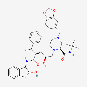 molecular formula C39H50N4O6 B10817675 N-[2-Hydroxy-1-indanyl]-5-[(2-tertiarybutylaminocarbonyl)-4(benzo[1,3]dioxol-5-ylmethyl)-piperazino]-4-hydroxy-2-(1-phenylethyl)-pentanamide 