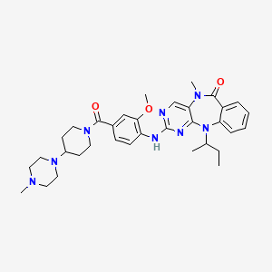 molecular formula C34H44N8O3 B10817683 11-(sec-Butyl)-2-((2-methoxy-4-(4-(4-methylpiperazin-1-yl)piperidine-1-carbonyl)phenyl)amino)-5-methyl-5,11-dihydro-6H-benzo[e]pyrimido[5,4-b][1,4]diazepin-6-one 