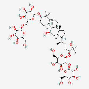 molecular formula C54H92O24 B10817732 (2R,3R,4S,5S,6R)-2-[[(2R,3S,4S,5R,6R)-6-[[(3S,8R,9R,10R,11R,13R,14S,17R)-17-[(2R,5R)-5-[(2S,3R,4S,5S,6R)-4,5-dihydroxy-6-(hydroxymethyl)-3-[(2S,3R,4S,5S,6R)-3,4,5-trihydroxy-6-(hydroxymethyl)oxan-2-yl]oxyoxan-2-yl]oxy-6-hydroxy-6-methylheptan-2-yl]-11-hydroxy-4,4,9,13,14-pentamethyl-2,3,7,8,10,11,12,15,16,17-decahydro-1H-cyclopenta[a]phenanthren-3-yl]oxy]-3,4,5-trihydroxyoxan-2-yl]methoxy]-6-(hydroxymethyl)oxane-3,4,5-triol 