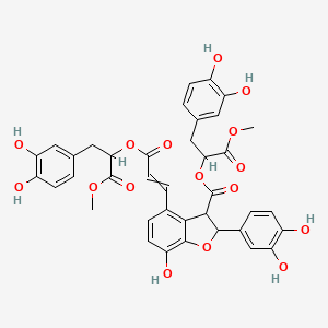 molecular formula C38H34O16 B10817783 [3-(3,4-dihydroxyphenyl)-1-methoxy-1-oxopropan-2-yl] 2-(3,4-dihydroxyphenyl)-4-[3-[3-(3,4-dihydroxyphenyl)-1-methoxy-1-oxopropan-2-yl]oxy-3-oxoprop-1-enyl]-7-hydroxy-2,3-dihydro-1-benzofuran-3-carboxylate 