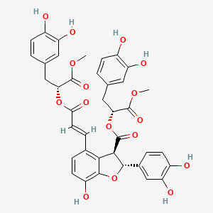 molecular formula C38H34O16 B10817840 [(2R)-3-(3,4-dihydroxyphenyl)-1-methoxy-1-oxopropan-2-yl] (2R,3R)-2-(3,4-dihydroxyphenyl)-4-[(E)-3-[(2R)-3-(3,4-dihydroxyphenyl)-1-methoxy-1-oxopropan-2-yl]oxy-3-oxoprop-1-enyl]-7-hydroxy-2,3-dihydro-1-benzofuran-3-carboxylate 