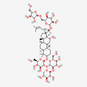 (2R,3S,4S,5R,6S)-2-[[(2R,3R,4R,5S)-3,4-dihydroxy-5-(hydroxymethyl)oxolan-2-yl]oxymethyl]-6-[(2R)-2-[(3S,5R,8R,9R,10R,12R,13R,14R,17S)-3-[(2R,3R,4S,5S,6R)-3-[(2S,3R,4S,5S,6R)-4,5-dihydroxy-6-(hydroxymethyl)-3-[(2S,3R,4S,5R)-3,4,5-trihydroxyoxan-2-yl]oxyoxan-2-yl]oxy-4,5-dihydroxy-6-(hydroxymethyl)oxan-2-yl]oxy-12-hydroxy-4,4,8,10,14-pentamethyl-2,3,5,6,7,9,11,12,13,15,16,17-dodecahydro-1H-cyclopenta[a]phenanthren-17-yl]-6-methylhept-5-en-2-yl]oxyoxane-3,4,5-triol