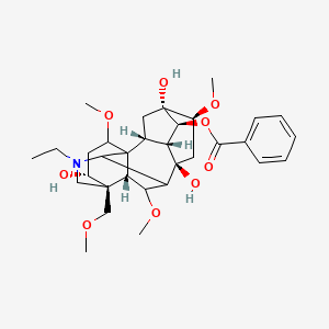 molecular formula C32H45NO9 B10817925 [(2R,3R,4S,5R,6S,8R,13R,14R,16S,17S,18R)-11-ethyl-5,8,14-trihydroxy-6,16,18-trimethoxy-13-(methoxymethyl)-11-azahexacyclo[7.7.2.12,5.01,10.03,8.013,17]nonadecan-4-yl] benzoate 