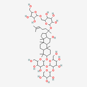 2-[[3,4-dihydroxy-5-(hydroxymethyl)oxolan-2-yl]oxymethyl]-6-[2-[3-[3-[4,5-dihydroxy-6-(hydroxymethyl)-3-(3,4,5-trihydroxyoxan-2-yl)oxyoxan-2-yl]oxy-4,5-dihydroxy-6-(hydroxymethyl)oxan-2-yl]oxy-12-hydroxy-4,4,8,10,14-pentamethyl-2,3,5,6,7,9,11,12,13,15,16,17-dodecahydro-1H-cyclopenta[a]phenanthren-17-yl]-6-methylhept-5-en-2-yl]oxyoxane-3,4,5-triol